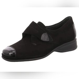 Semler | Black Suede Women's Shoes w/ Patent Leather Toe Caps, Size 4